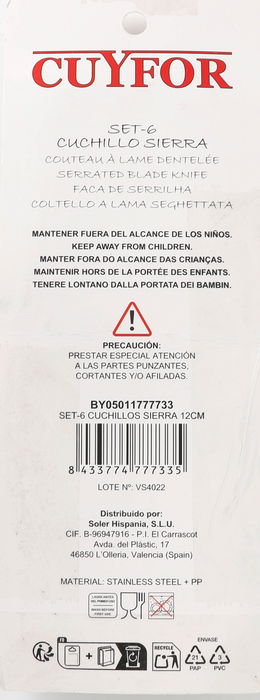 Cuyfor Set de 6 Cuchillos de Sierra para Cocina con Longitud de Hoja de 12 cm, Incluye Estuche (24 Unidades)