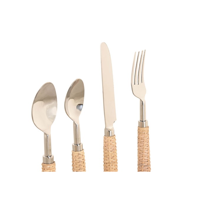 DKD Home Decor Set de Cubertería Ratan 16 Piezas en Acero Inoxidable Natural