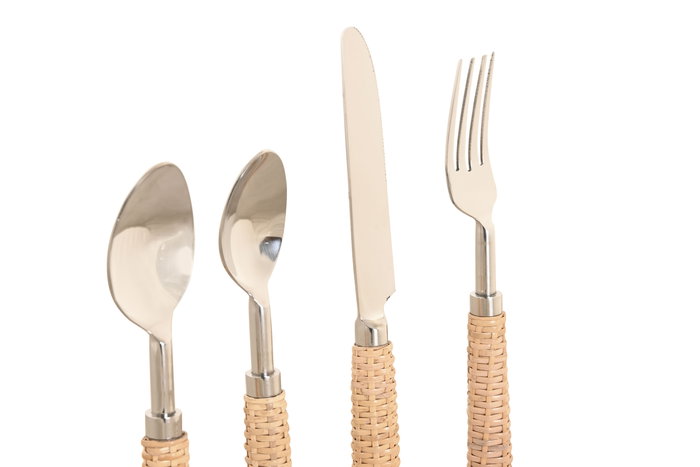 DKD Home Decor Cubertería Tropical Natural Plateado Inox Ratan 2 x 21 x 4.5 cm Set de 16 Piezas DKD Home Decor Cubertería Tropical Natural Plateado Inox Ratan 2 x 21 x 4.5 cm Set de 16 Piezas