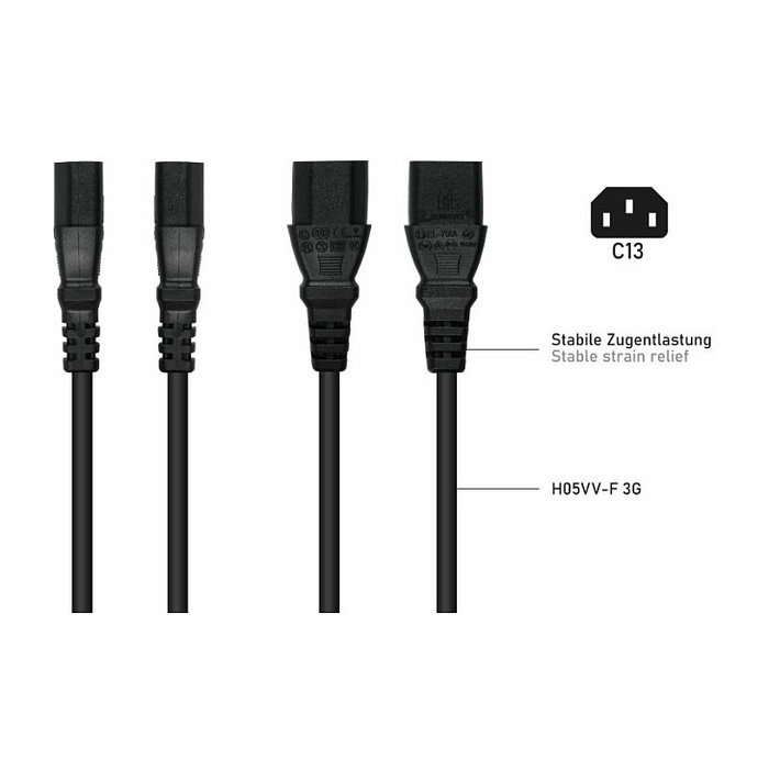 Kabelmeister Cable Schutzkontakt-St. (90° gew.)- 2xC13 negro, 2m Kabelmeister Cable Schutzkontakt-St. (90° gew.)- 2xC13 negro, 2m