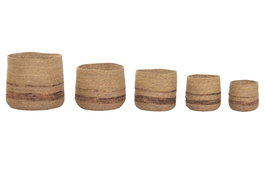DKD Home Decor Set de 5 Maceteros de Fibra con Rayas Marrón Natural