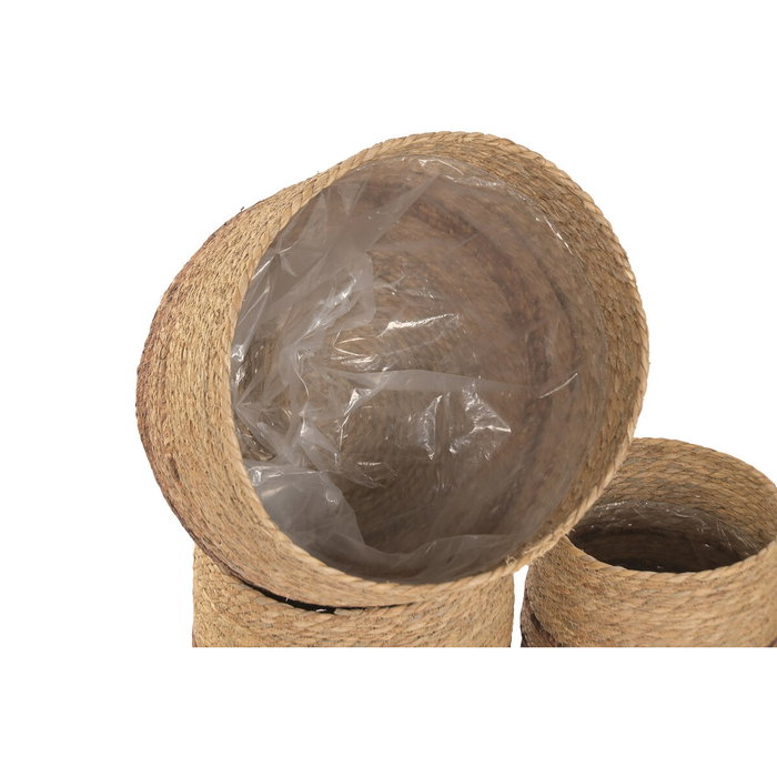DKD Home Decor Set de 5 Maceteros de Fibra con Rayas Marrón Natural