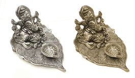 DKD Home Decor Soporte Incienso Dorado Plateado Aluminio Ganesha Varilla Cono 10 x 8 x 8 cm (4 Unidades)