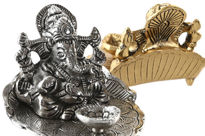 DKD Home Decor Soporte Incienso Dorado Plateado Aluminio Ganesha Varilla Cono 10 x 8 x 8 cm (4 Unidades)