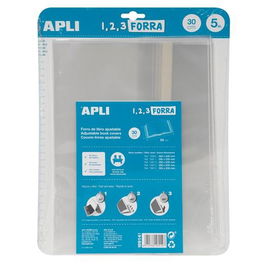 Apli Forro de Libros Ajustable 300 mm, 75 Micras, Pack 5 Unidades, Transparente