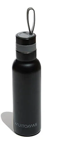 Muitomas WBOTTLELC500BK - Termo de acero inoxidable 500 ml, A prueba de fugas, Correa de silicona, Color negro