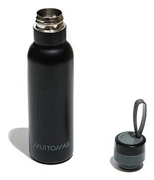 Muitomas WBOTTLELC500BK - Termo de acero inoxidable 500 ml, A prueba de fugas, Correa de silicona, Color negro