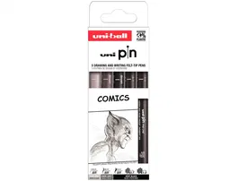 Uniball Rotulador PIN Comics Blister 5 Unidades Colores Surtidos Caligráfico Tinta Pigmentada Ideal Dibujo Artístico Profesional