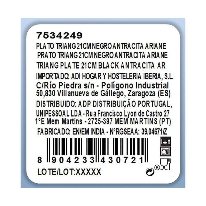 Plato Triangular Porcelana Antracita Ariane 21 cm