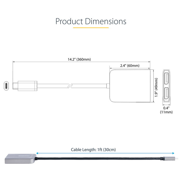 StarTech Adaptador USB-C a 2 Puertos DisplayPort 4K 60Hz MST MST14CD122DP StarTech Adaptador USB-C a 2 Puertos DisplayPort 4K 60Hz MST MST14CD122DP