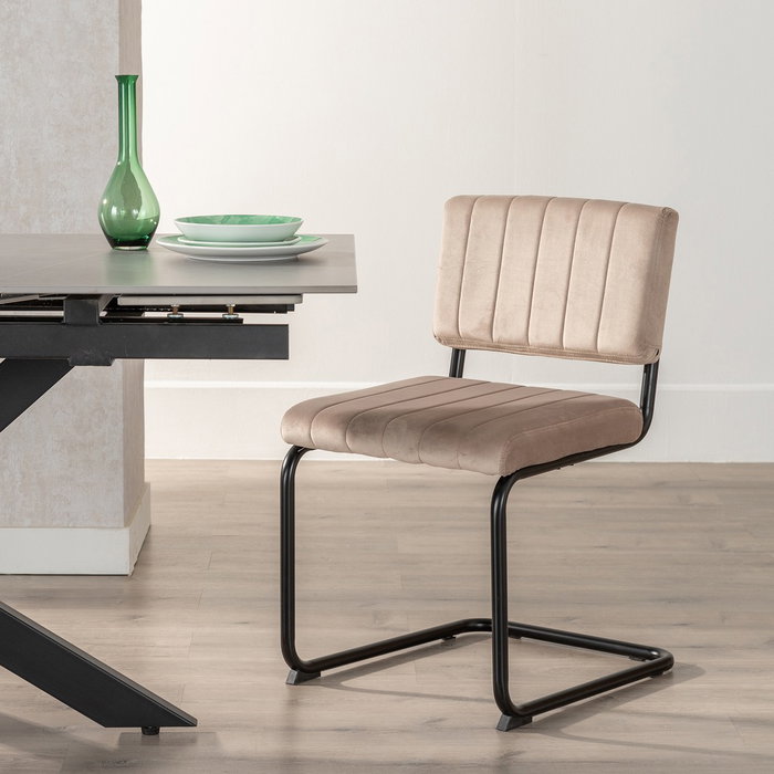 Silla Beige Tejido-Metal Contract 48 X 56 X 82 cm (Set de 2)