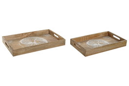 DKD Home Decor Set de 2 Bandejas de Mango Árbol Decape Blanco y Natural