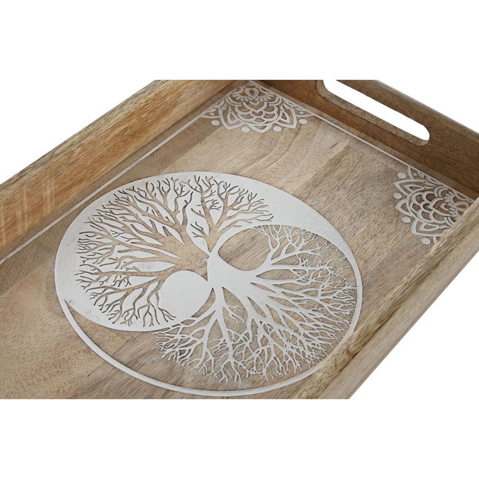 DKD Home Decor Set de 2 Bandejas de Mango Árbol Decape Blanco y Natural