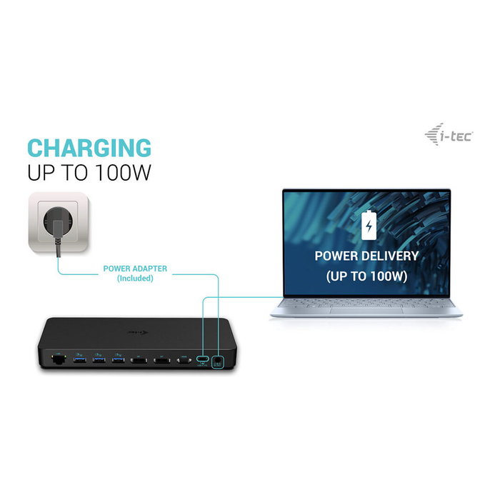 I-Tec Docking Station USB-C Triple Display Gen 2 Pro, 100W Power Delivery, 3 Pantallas 4K 120Hz, Gigabit Ethernet, Thunderbolt 3/4 compatible, Negro