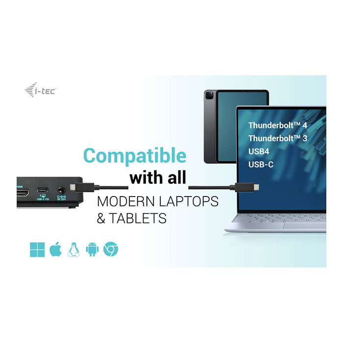 I-Tec Docking Station USB-C Triple Display Gen 2 Pro, 100W Power Delivery, 3 Pantallas 4K 120Hz, Gigabit Ethernet, Thunderbolt 3/4 compatible, Negro