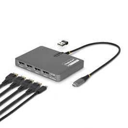 StarTech.com Adaptador USB-C a 4 Monitores DisplayPort 4K 60Hz con PD 140W y USB-A Gris