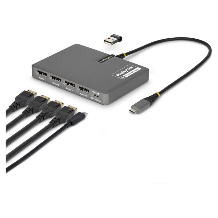 StarTech.com Adaptador USB-C a 4 Monitores DisplayPort 4K 60Hz con PD 140W y USB-A Gris StarTech.com Adaptador USB-C a 4 Monitores DisplayPort 4K 60Hz con PD 140W y USB-A Gris