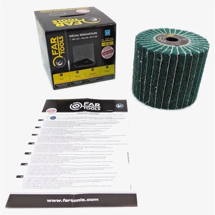 FARTOOLS Cepillo de Fibra Sintética y Cuchillas Abrasivas Ø120mm L100mm para Lijar, Pulir y Sati nar Madera o Metal