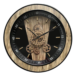 DKD Home Decor Reloj de Pared de Hierro y Cristal Negro y Natural 60x60 cm