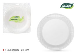 Algon Set 3 Platos Redondos Cart Natural 28 cm (24 Unidades)