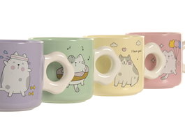 DKD Home Decor Mug Scandi Rosa Verde 325ml Porcelana 8.5x8.5x13.5cm (12 Unidades)