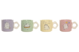 DKD Home Decor Tazas de Porcelana con Diseño de Gatos, Surtido de 4 Colores, Pack de 12