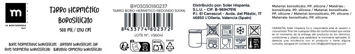 La Mediterranea Tarro Boro Hermético Redondo 500ml