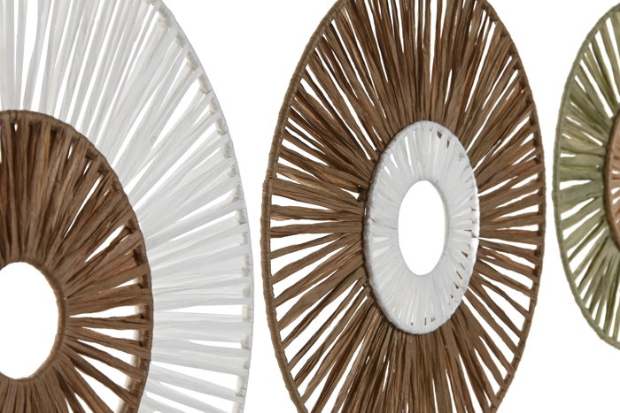 DKD Home Decor Set de 4 Decoraciones de Pared de Rafia y Metal Verde, Naranja, Blanco y Natural, 30x30 cm DKD Home Decor Set de 4 Decoraciones de Pared de Rafia y Metal Verde, Naranja, Blanco y Natural, 30x30 cm