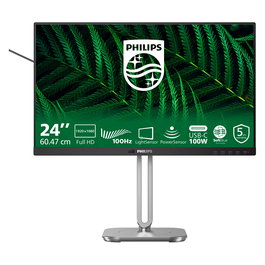 Philips 24B2G5301 Monitor 23.8" Full HD IPS Empresarial - Panel plano 16:9, HDMI, DisplayPort, USB-C (100W), Hub USB, Altavoces, Altura ajustable