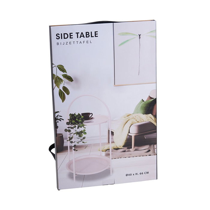 Basics Mesa Auxiliar de Metal Blanca con Asa, 2 Alturas, Ø40 x 66 cm