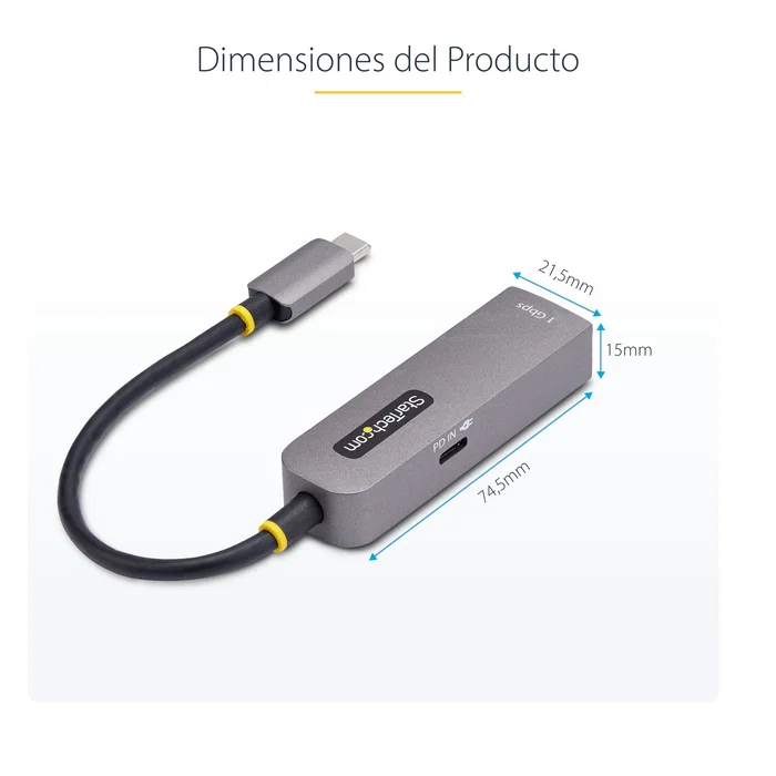 StarTech.com Adaptador USB-C a Ethernet 1GPD3-USB-C-ETHERNET con Puerto PD 100W - Gigabit RJ45 10/100/1000 Mbps - Compatible con Windows, macOS, ChromeOS, Linux, iOS