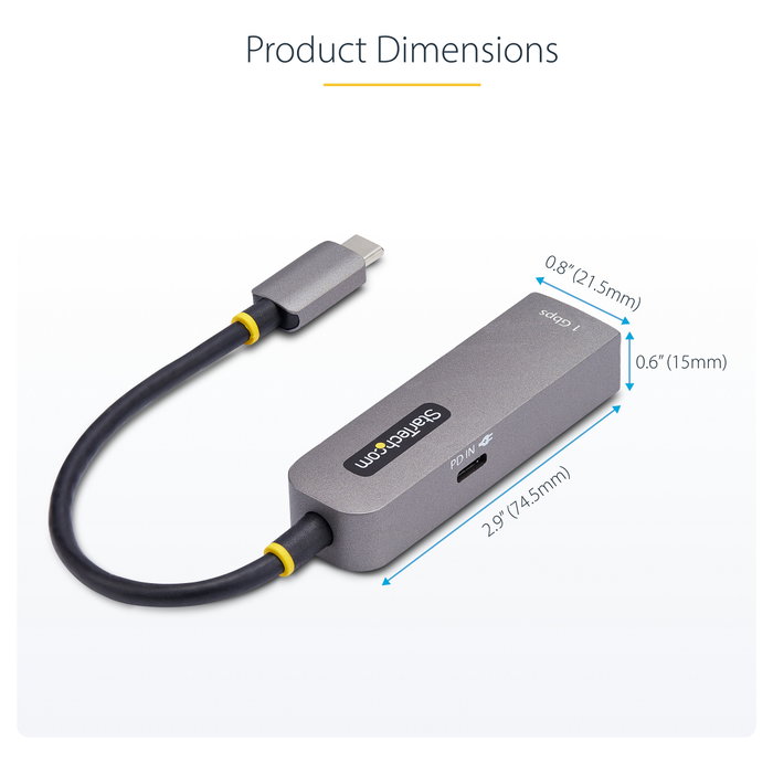StarTech.com Adaptador de Red USB-C a Ethernet Gigabit, PD 100W, Gris