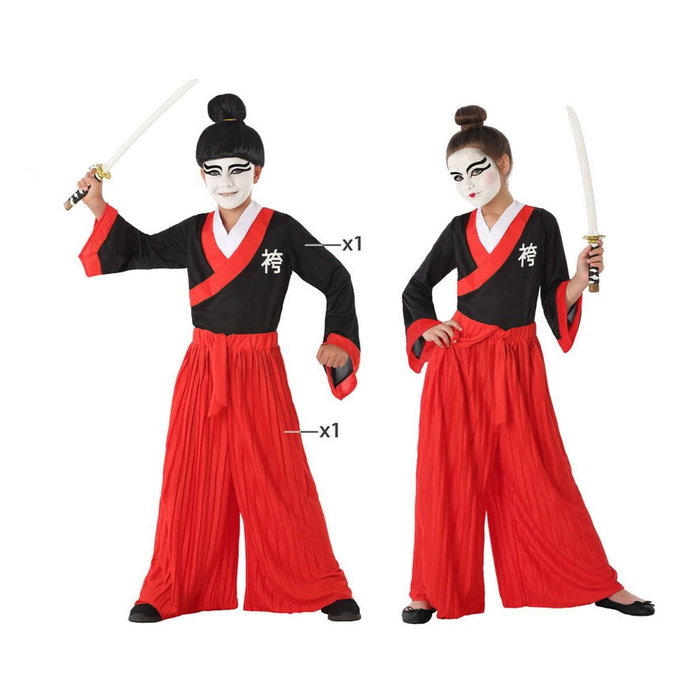 Disfraz Samurai Japonés Infantil para Niño 3-4 Años, Negro y Rojo