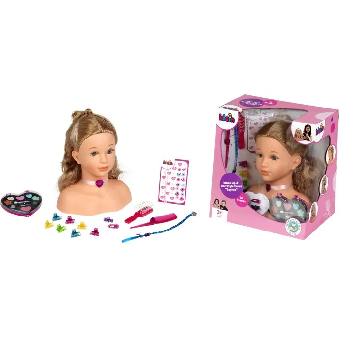 Klein Princess Coralie Cabeza de Peinado y Maquillaje con Accesorios - Pelo Lavable y Estilizable, 33cm