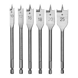 Workpro Juego de Brocas de Pala para Madera, Acero al Carbono, 6 Piezas, Vástago Hexagonal de Cambio Rápido 6 mm