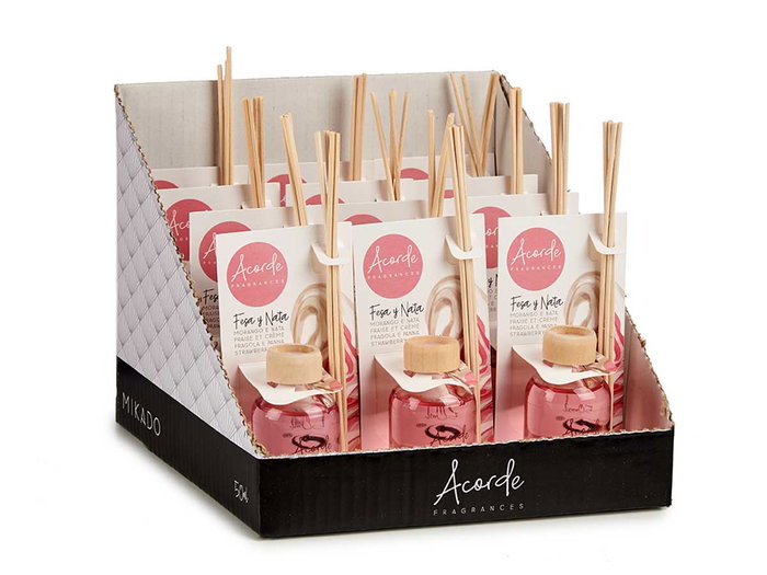 Acorde Mikado Aroma Fresa y Nata 50 ml Varillas Incluidas 17x7x5 cm (Set de 12)