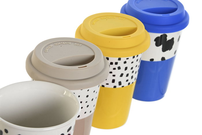 DKD Home Decor Mug Multicolor Porcelana Silicona Animal 10 x 14 x 10 cm (4 Unidades) Apto Microondas y Lavavajillas