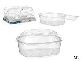 Leknes Fiambrera Plástico Rectangular 1500 ml Transparente 18x10.5x21.5 cm Cierre Hermético Apta Microondas (Set de 8)