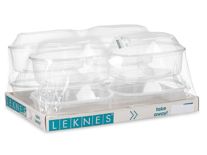 Leknes Fiambrera Plástico Rectangular 1500 ml Transparente 18x10.5x21.5 cm Cierre Hermético Apta Microondas (Set de 8)