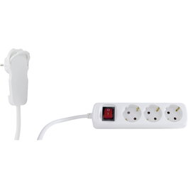 Rev Regleta con 3 tomas de corriente, enchufe plano de 2m, blanca con interruptor