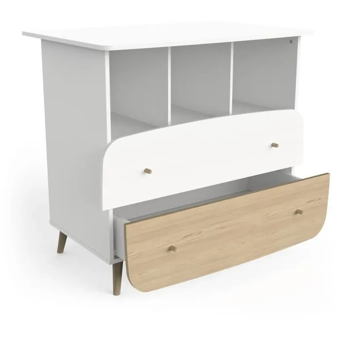 Ens. Cuna 70 x 140 Kit escalable, cómoda 2 cajones, 3 nichos y 1 cambiador, 1 armario - FIRMIANA - Blanco y madera - DEMEYERE
