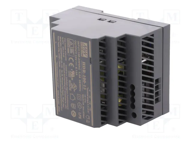 MEAN WELL HDR-100-15 Fuente de alimentación 92W 15VDC 6,13A para carril DIN