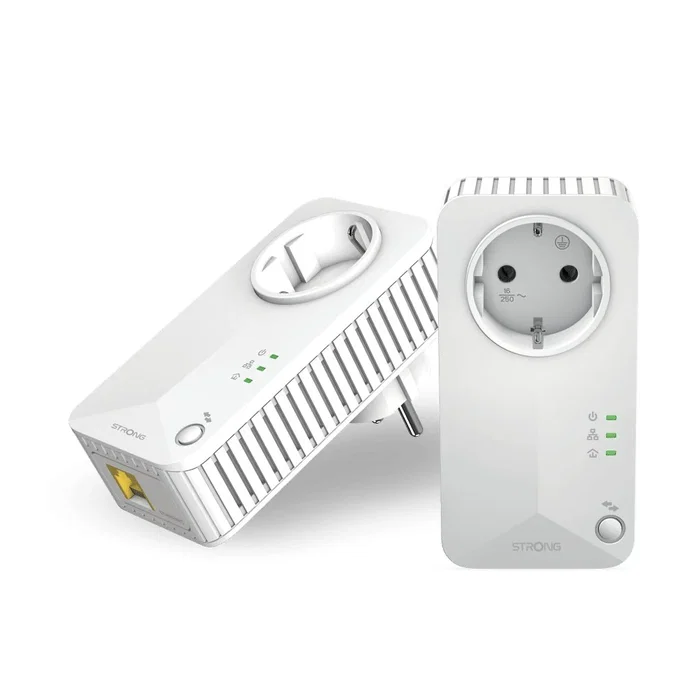 Strong Powerline 600 Duo Kit 2 adaptadores PLC, WiFi por cable 600 Mbit/s, puerto Gigabit Ethernet, blanco, compatibilidad HomePlug AV, 128-bit AES