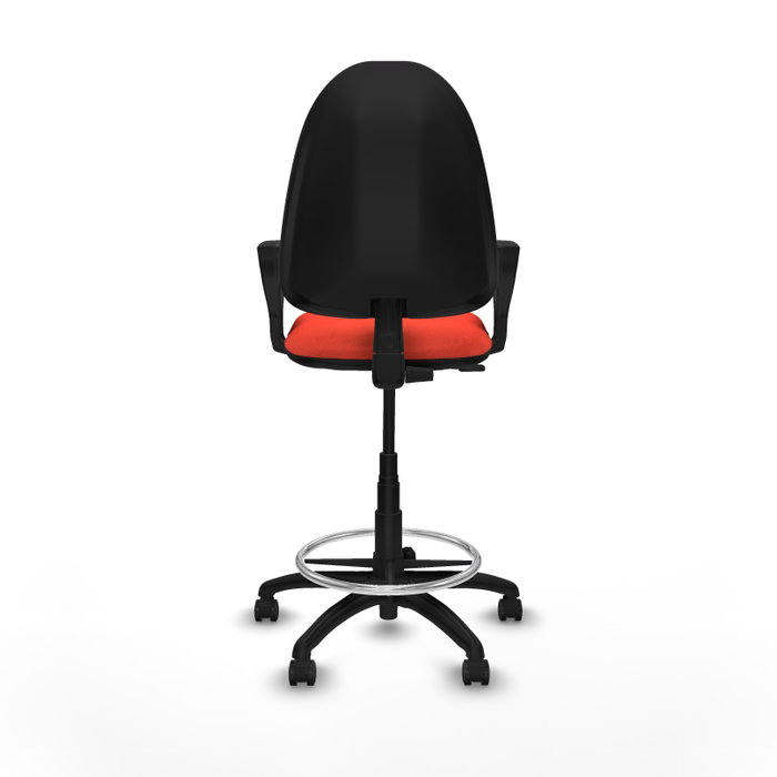 Taburete Aýna con mecanismo Contacto permanente básico tapizada con Tela color Naranja oscuro. Equipado con Base poliamida negra, Brazos fijos y Ruedas de parqué