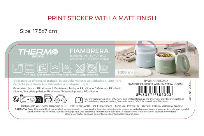 Thermosport Fiambrera Porta Alimentos con Asa 1000ml