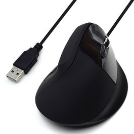 Ewent EW3157 Ratón Óptico Ergonómico Vertical para Oficina, Mano Derecha, 1800 DPI, 5 Botones, Cable USB 1.25m, Negro