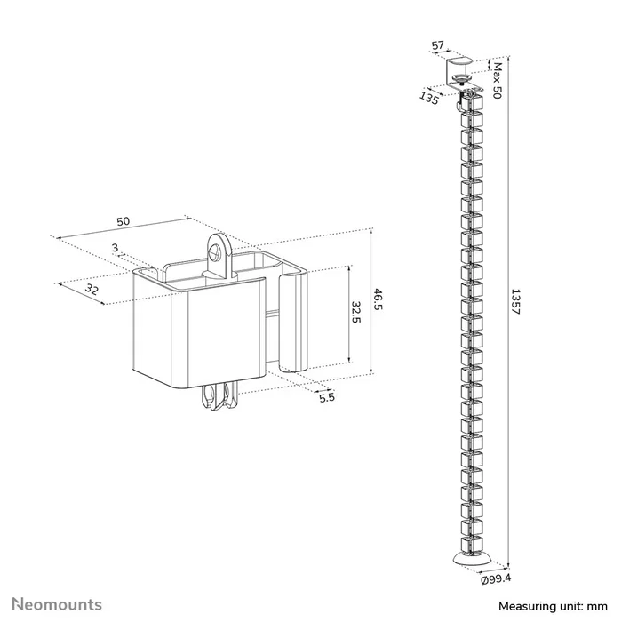 Neomounts ADS06-131WH Organizador Vertebral de Cables Blanco