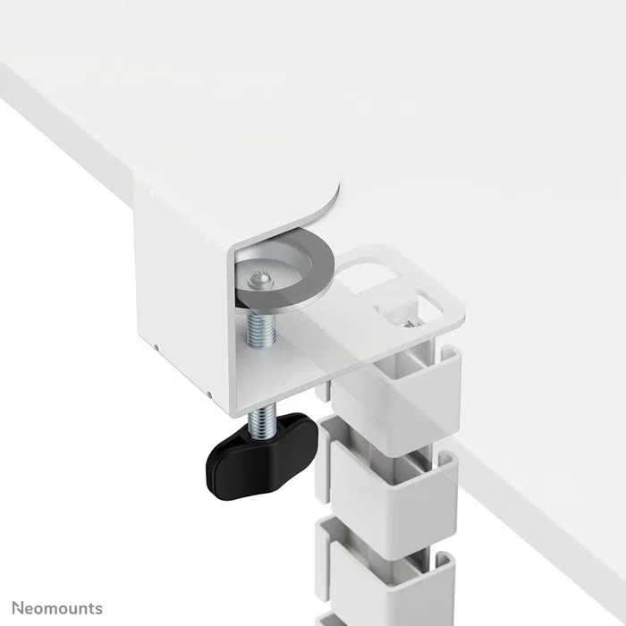 Neomounts ADS06-131WH Organizador Vertebral de Cables para Escritorio, Guía Ajustable con 27 Segmentos, Montaje por Abrazadera Universal, Color Blanco, 1 Pieza