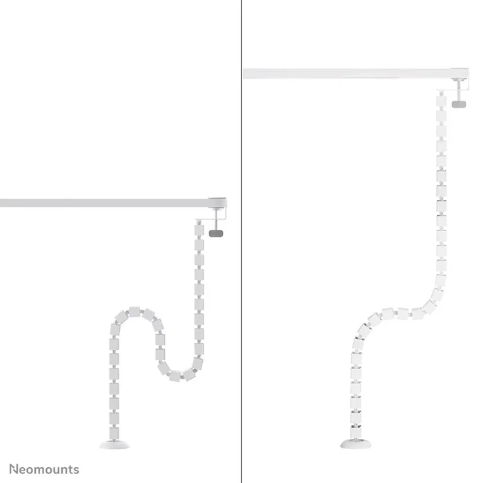 Neomounts ADS06-131WH Organizador Vertebral de Cables para Escritorio, Guía Ajustable con 27 Segmentos, Montaje por Abrazadera Universal, Color Blanco, 1 Pieza