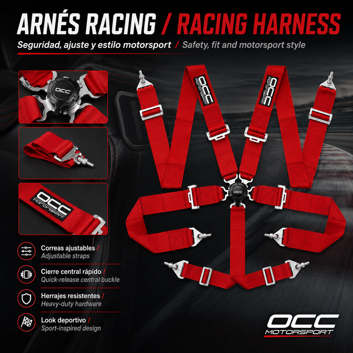 Occ Motorsport Arnes de Seguridad 6 Puntos 3 Pulgadas Rojo OCCRC020 para Track Day y Competición